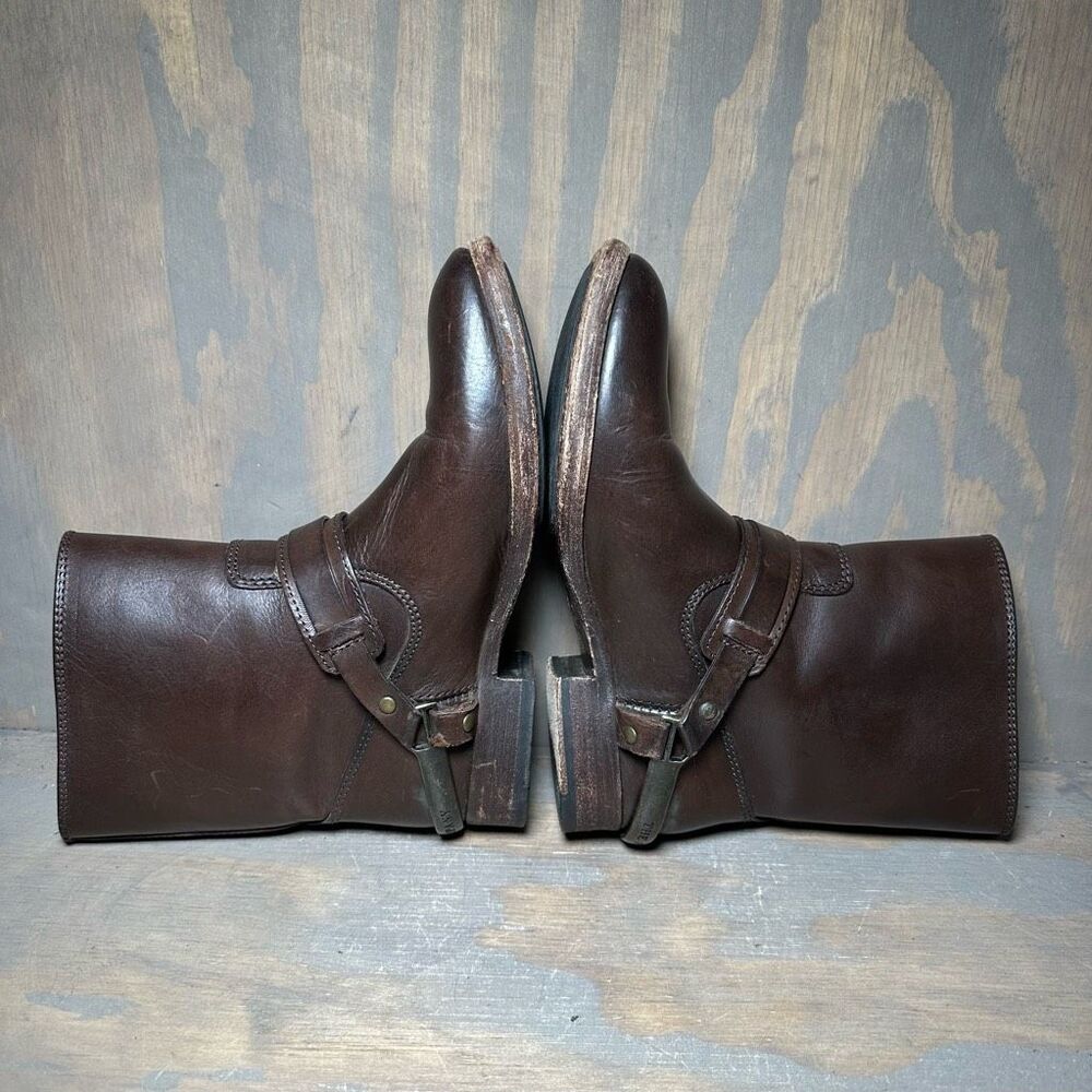 Frye Womens 5.5 Motorcycle Boots Brown Leather Straps Metal Harness Mid Calf - Picture 6 of 12